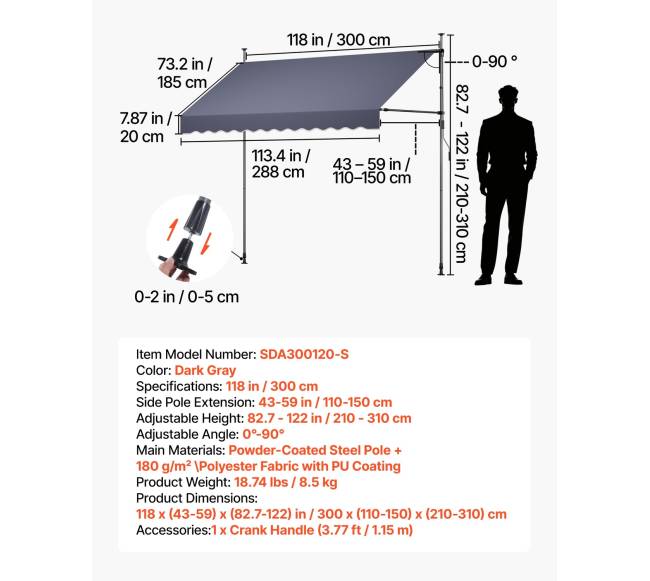 Rankiniu būdu ištraukiama lauko markizė 300 cm1