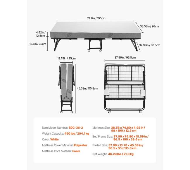 Sulankstoma lova svečiams su 5 cm putų čiužiniu6