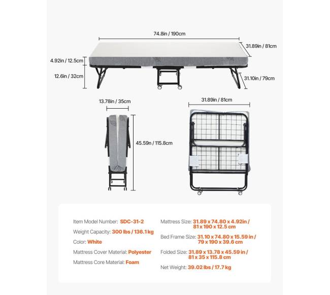 Sulankstomoji lova su 12,7 cm čiužiniu suaugusiems6