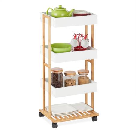 Bambukinis vežimėlis su 4 lentynomis0