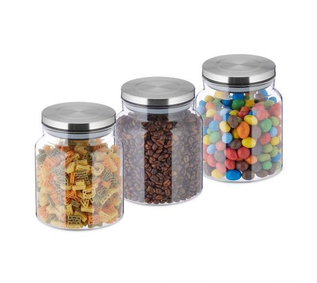 3x stikliniai laikymo indai 1100ml, plieniniai dangteliai0