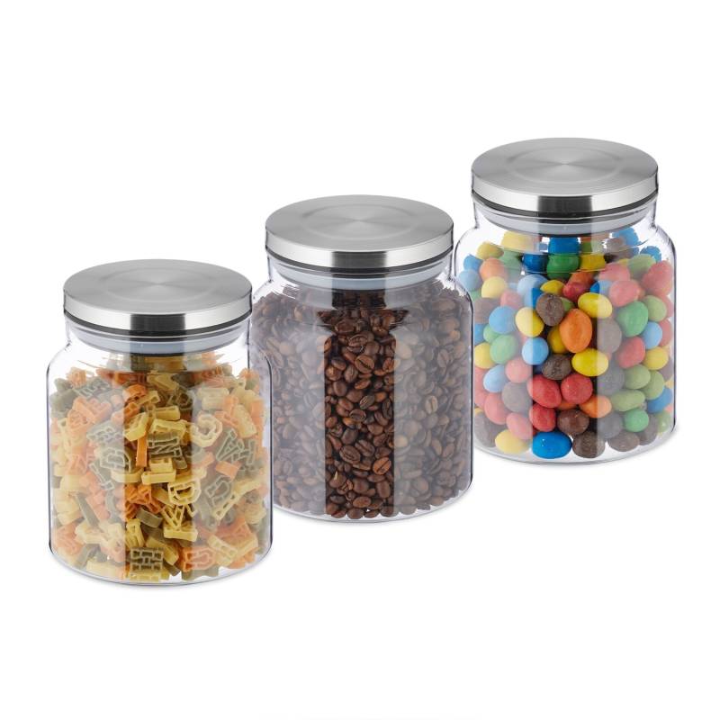 3x stikliniai laikymo indai 1100ml, plieniniai dangteliai0