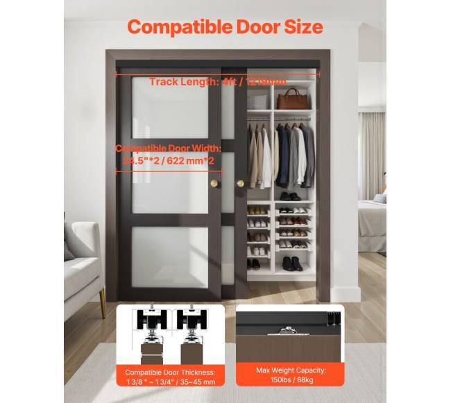 Dviejų durų bėgių sistema 122 cm1