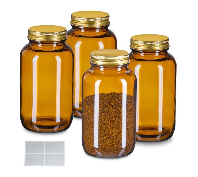 4 gintarinio stiklo indelių rinkinys 400 ml0