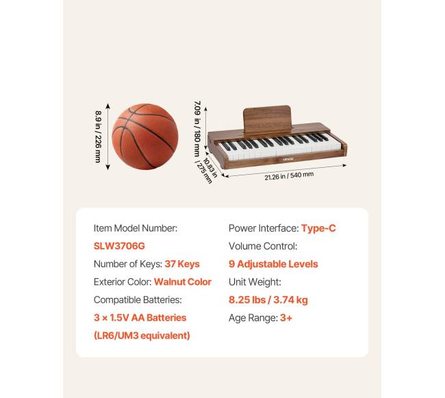 Vaikiška pianino klaviatūra, 37 klavišai6