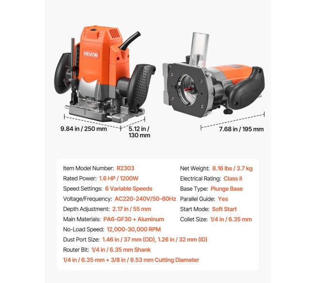 Medžio freza 1,6 AG 1200 W6