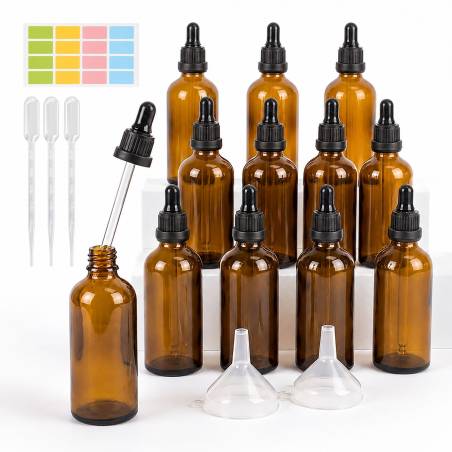 12 vnt. 100 ml gintaro spalvos lašintuvų buteliukų0