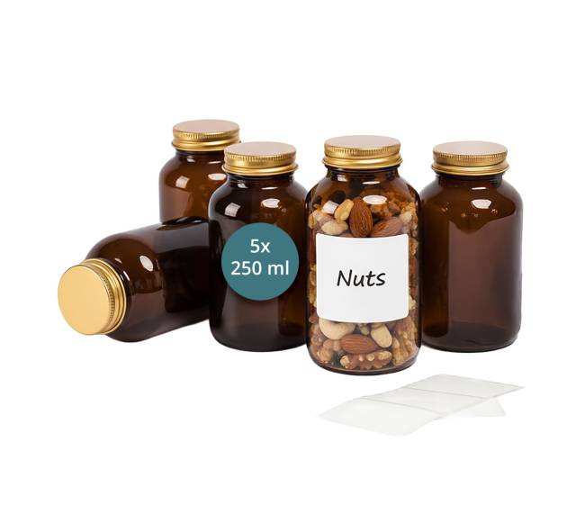 Gintarinio stiklo indeliai, 5 vnt. rinkinys, 250 ml0