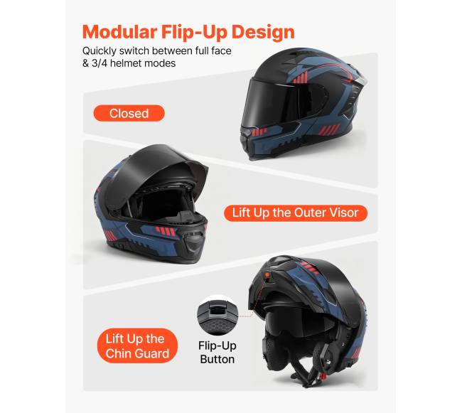 Modulinis motociklo šalmas, atverčiamas, XL1