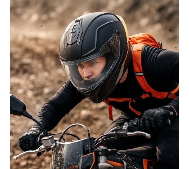 Pilno veido motociklininko šalmas su dviem skydeliais (XL)7