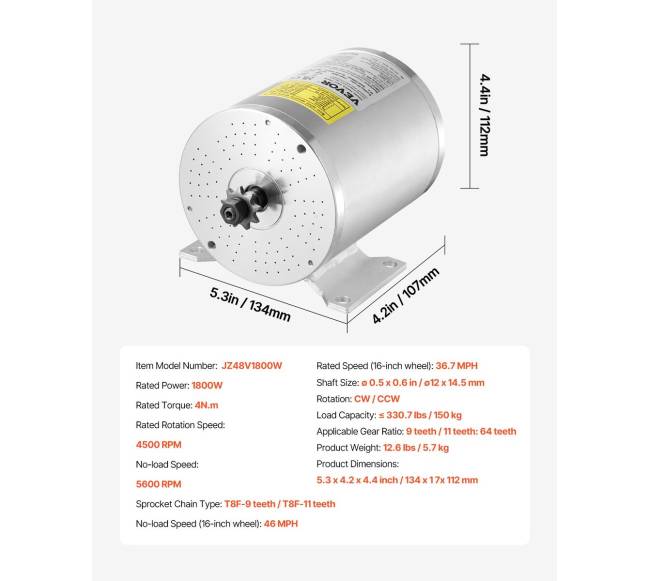 1800W elektrinis bešepetėlis DC variklio rinkinys 48V6