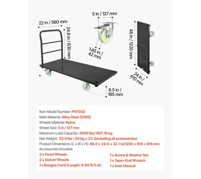 Plieninė platforma su ratukais, 907 kg6