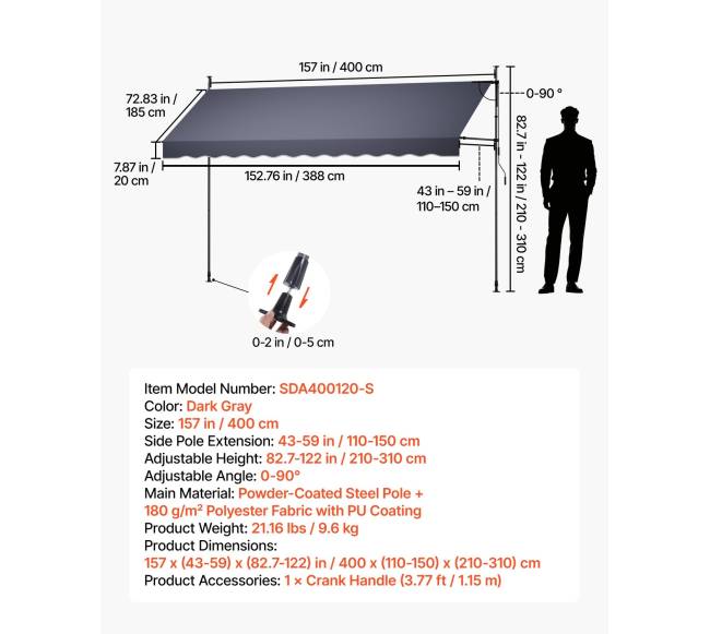 Rankinė ištraukiama markizė, 400 cm1