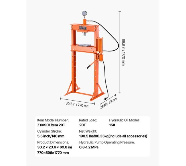20 tonų hidraulinis parduotuvės presas6