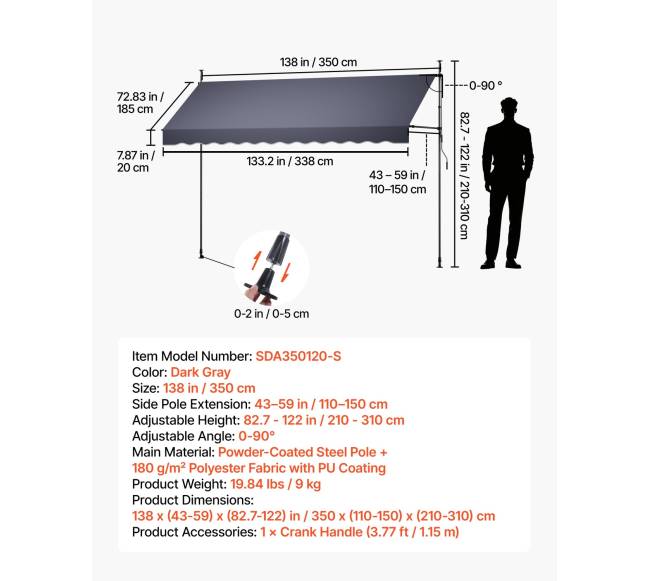 Rankiniu būdu ištraukiama markizė 350 cm1