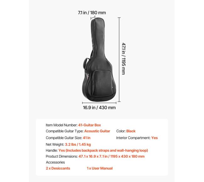 Kietas dėklas akustinei gitarai, 1195 mm6