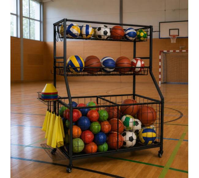 Sporto įrangos laikymo vežimėlis su ratukais4