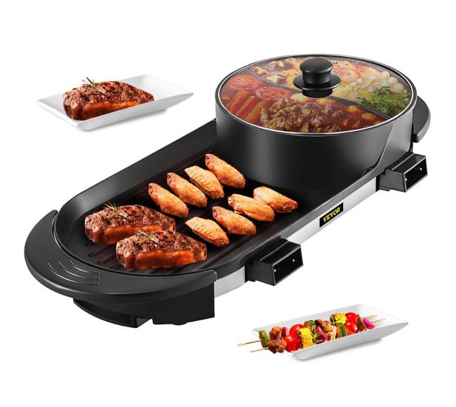 Dviguba BBQ grotelės ir karštasis puodas0