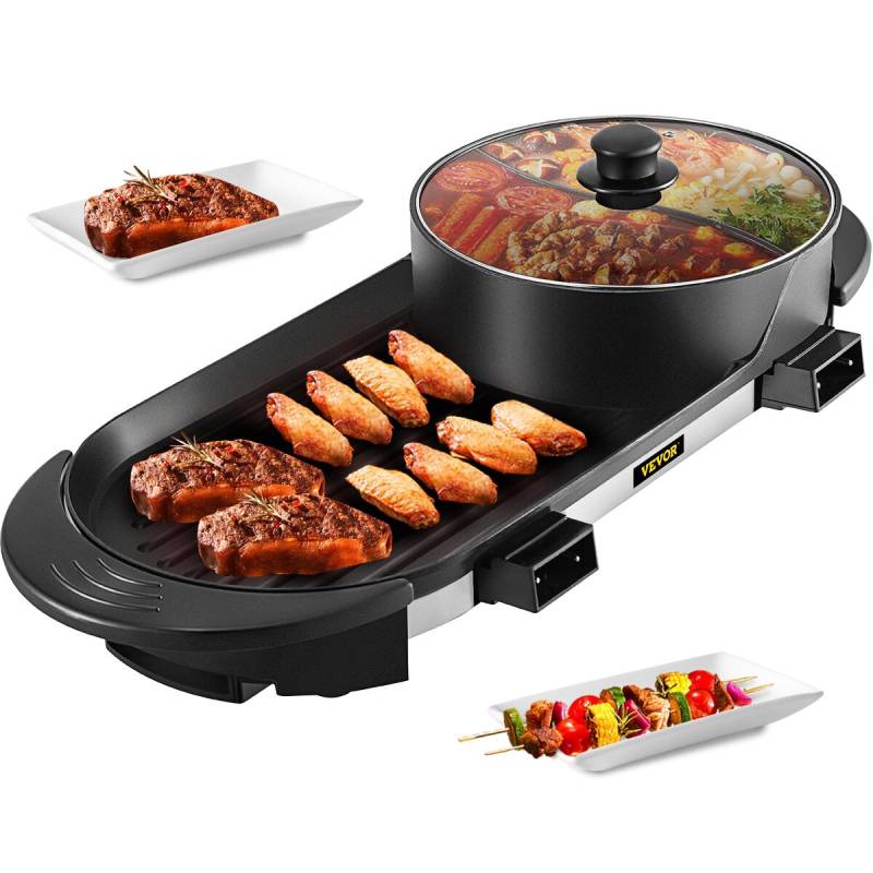 Dviguba BBQ grotelės ir karštasis puodas0
