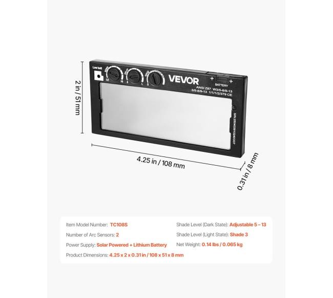 Automatiškai tamsėjantis suvirinimo lęšis 108 x 51 mm6
