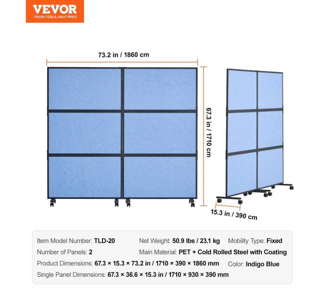 Mėlyna akustinė pertvara kambariui, 2 vnt.6
