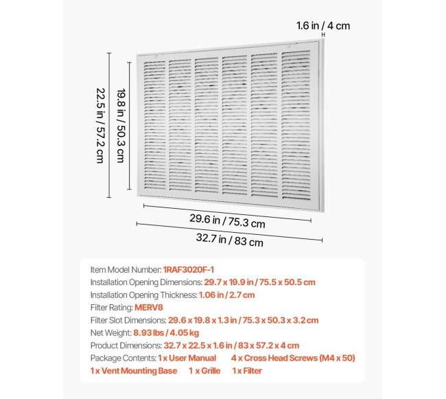 Oro filtras grotelės su W30 x H20 cm anga6