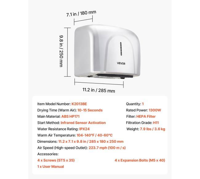 Rankų džiovintuvas 1300W su HEPA filtru6
