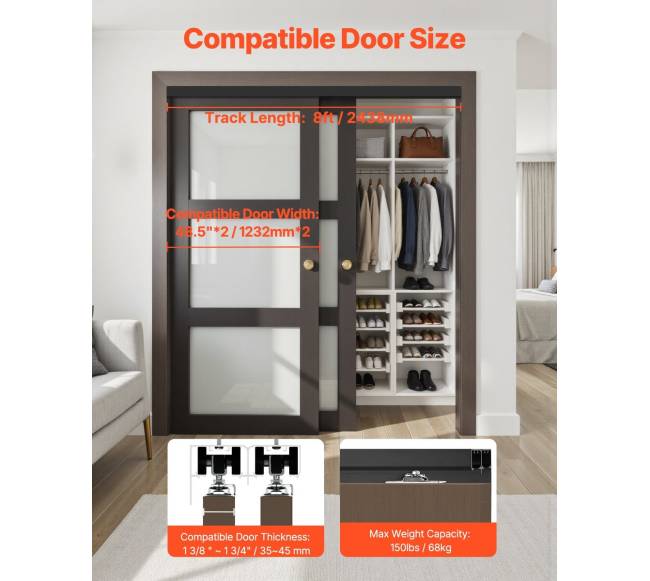 8 pėdų stumdomų durų laikiklio komplektas1