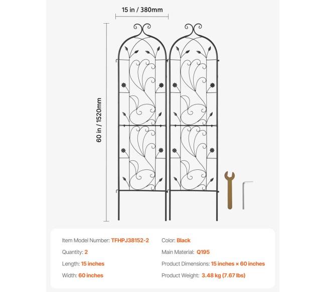 Metalinės daržo grotelės augalams palaikyti 60x15 cm6