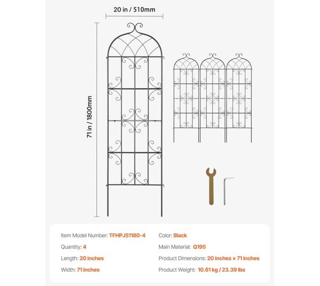 4 dalių metalinis sodo groteles 180x51 cm6