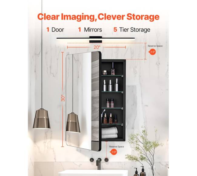 Vonios spintelė su veidrodžiu ir reguliuojamomis lentynomis1