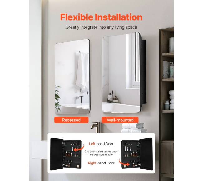 Vonios spintelė su veidrodžiu ir reguliuojamomis lentynomis4