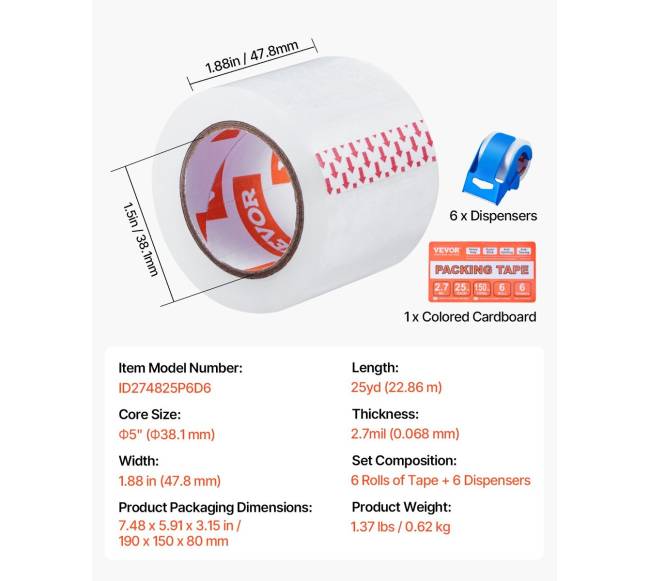 Pakavimo juosta su laikikliu 6 vnt. 23m 2.7 mil6