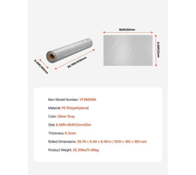 Storas polietileno plėvelės ritinys pilkas 2 x 50 m6