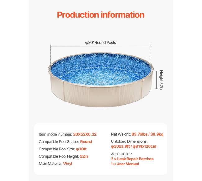 30 pėdų apvalus baseino įdėklas Unibead tipo6