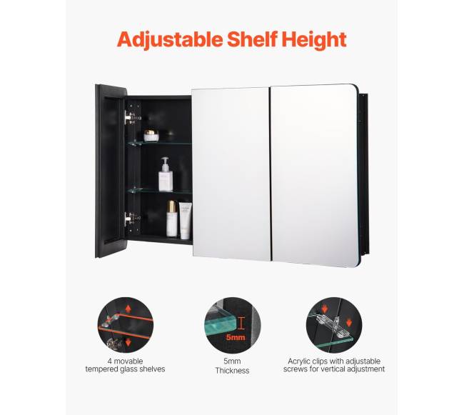 Vaistų spintelė su veidrodžiu ir reguliuojamomis lentynomis2