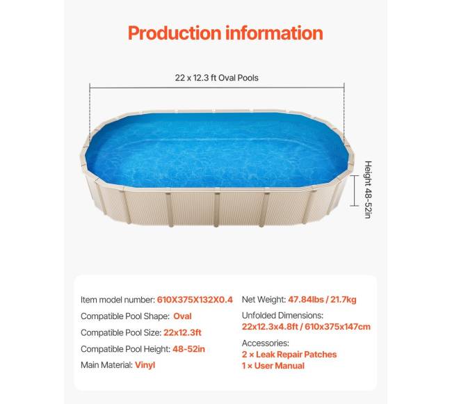 Ovalus baseino įklotas 6,1 x 3,75 m, 1,32 m aukščio6