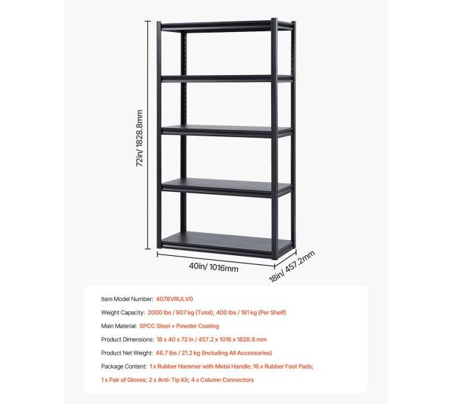 Sandėliavimo lentyna 5 pakopų, 457 x 1016 x 1828 mm6