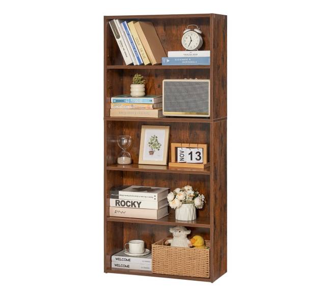 5 aukštų siaura medinė knygų spinta0