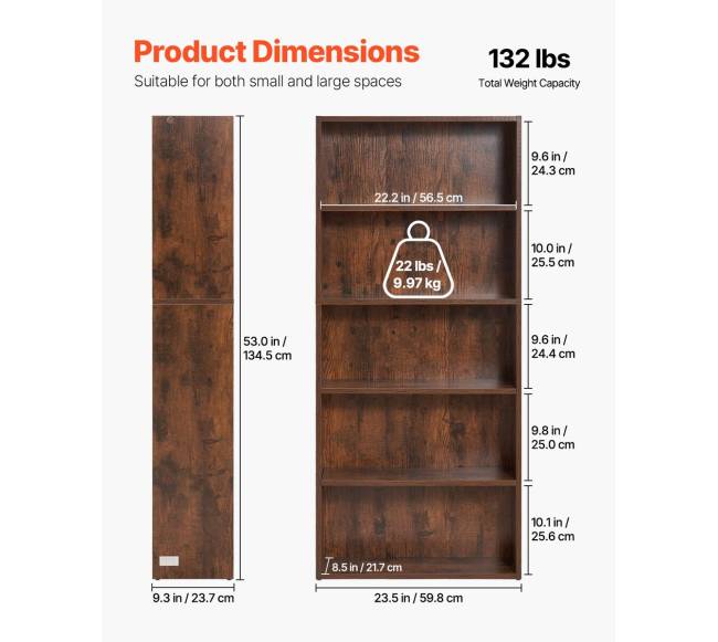 5 aukštų siaura medinė knygų spinta1