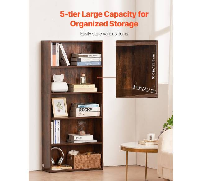 5 aukštų siaura medinė knygų spinta2