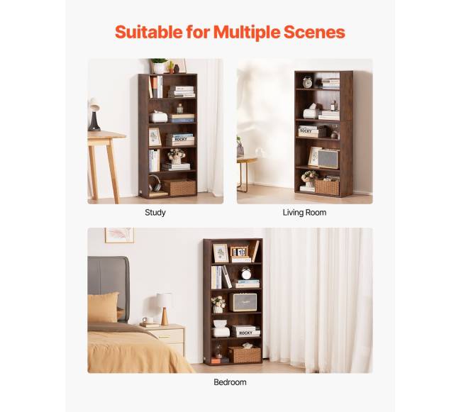 5 aukštų siaura medinė knygų spinta5