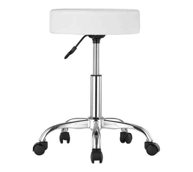 Baltas apskritas reguliuojamas taburetė su ratukais8