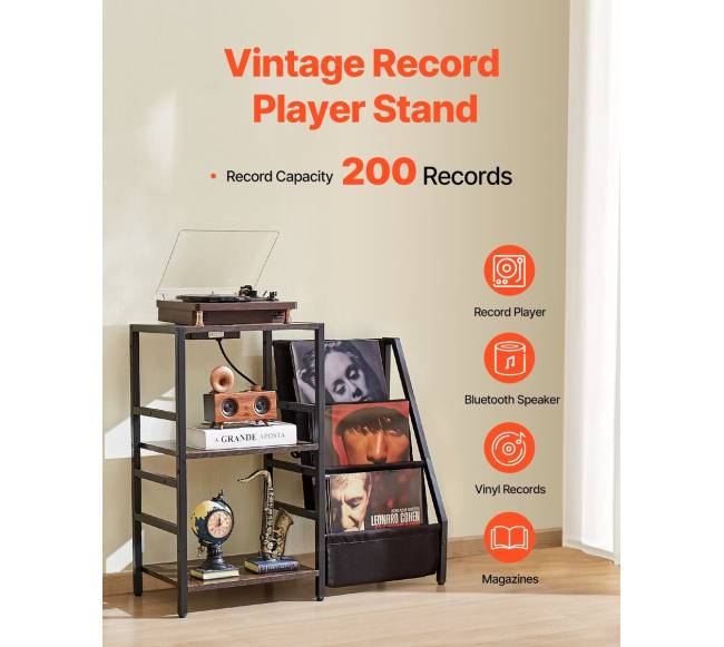 3 pakopų vinilų lentyna su LED ir USB jungtimis1