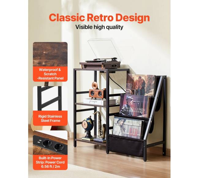 3 pakopų vinilų lentyna su LED ir USB jungtimis4