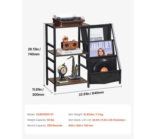 3 pakopų vinilų lentyna su LED ir USB jungtimis6