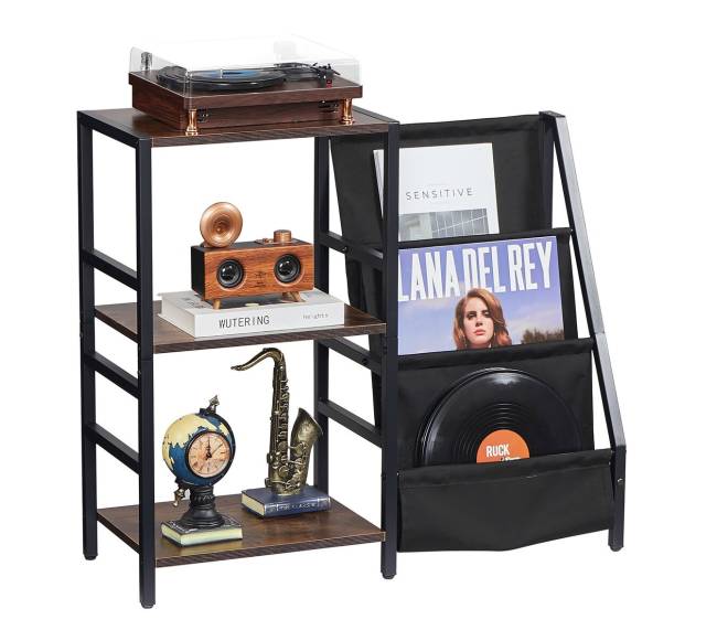 3 pakopų vinilų lentyna su LED ir USB jungtimis8