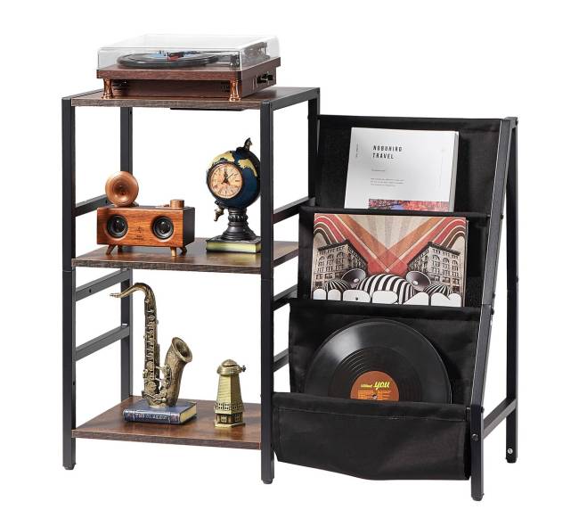 3 pakopų vinilų lentyna su LED ir USB jungtimis9