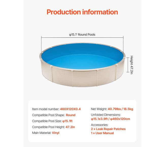 Apvalus baseino įdėklas 15 pėdų unibead6