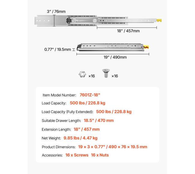 Minkštas uždarymas stalčių bėgeliai 18-60 cm6